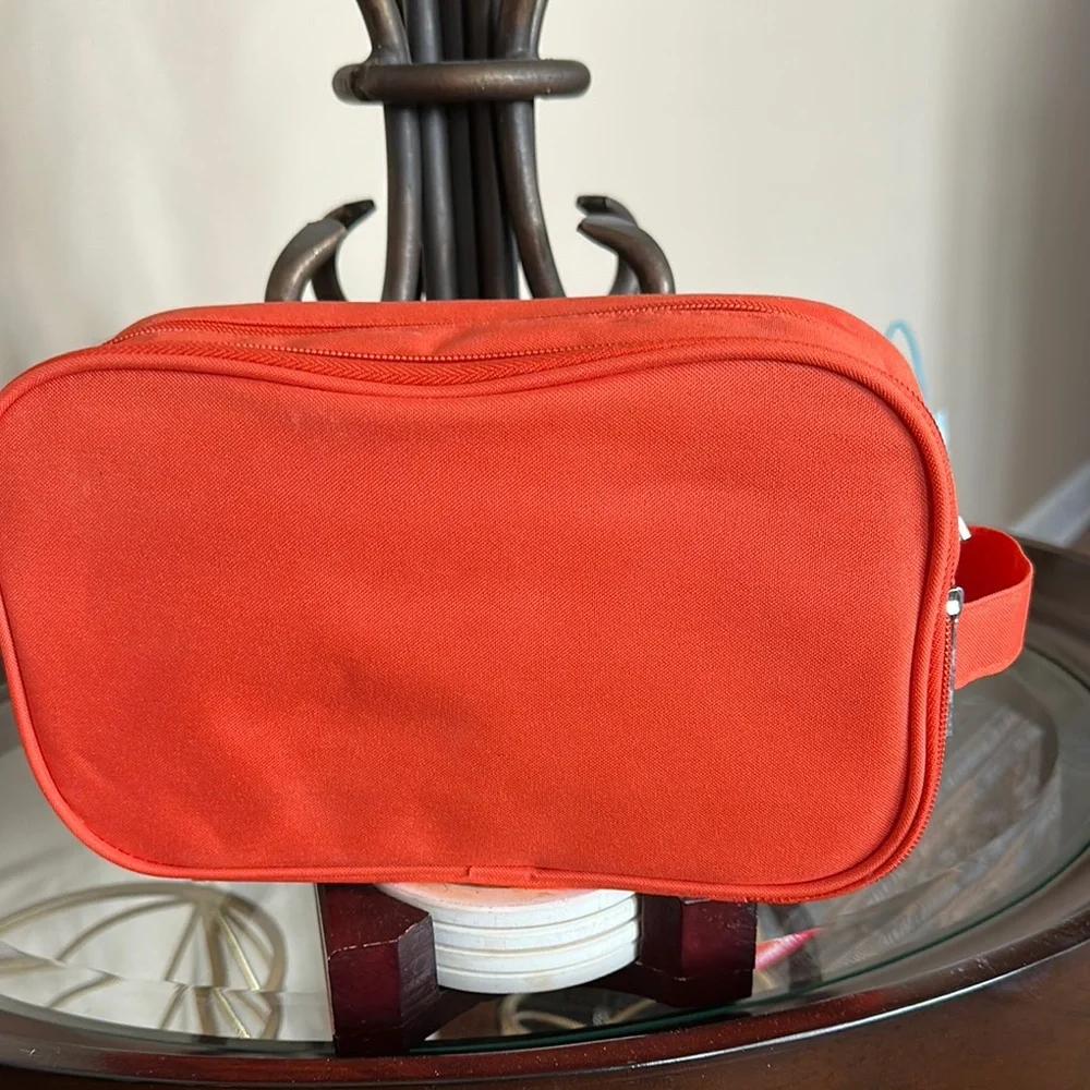 Like New! Orange two compartment Cosmetic Bag with Inspirational Quote